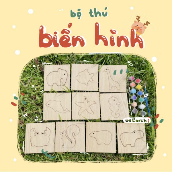 Bộ thú biến hình gỗ tô màu, giúp bé vui học mỗi ngày, thỏa sức sáng tạo, làm đồ trang trí siêu xinh
