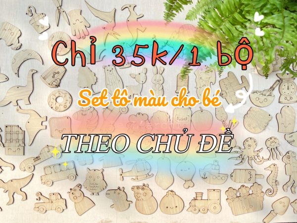 Set gỗ tô màu đa dạng chủ đề, giúp bé vừa học vừa chơi, đồ trang trí, quà tặng handmade dễ thương