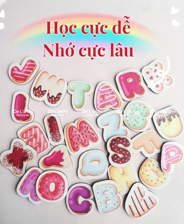 Bộ chữ cái hình bánh ngộ nghĩnh với lớp phủ UV bảo vệ  - An Toàn Cho Bé, nhận diện mặt chữ, tô điểm phòng bé thêm xinh